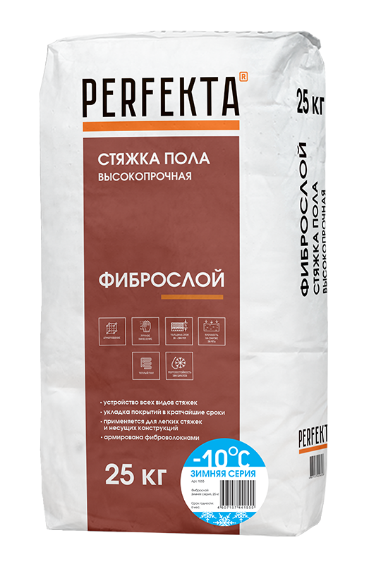 Стяжка пола толстослойная Фиброслой Зимняя серия, 25 кг